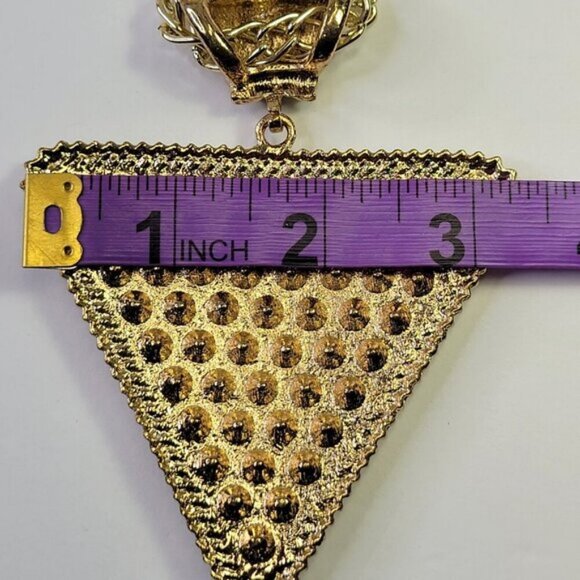 Gold and Crystal Triangular Pendant Bib Choker Necklace - Picture 8 of 13